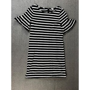 J.Crew Dress Womens Small Black White Striped Ruffle Sleeve Cotton Shift Casual